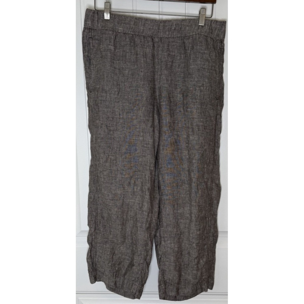 Pure J Jill Women Large Brown Linen Crop Wide Pull On Pant Lagenlook Minimal